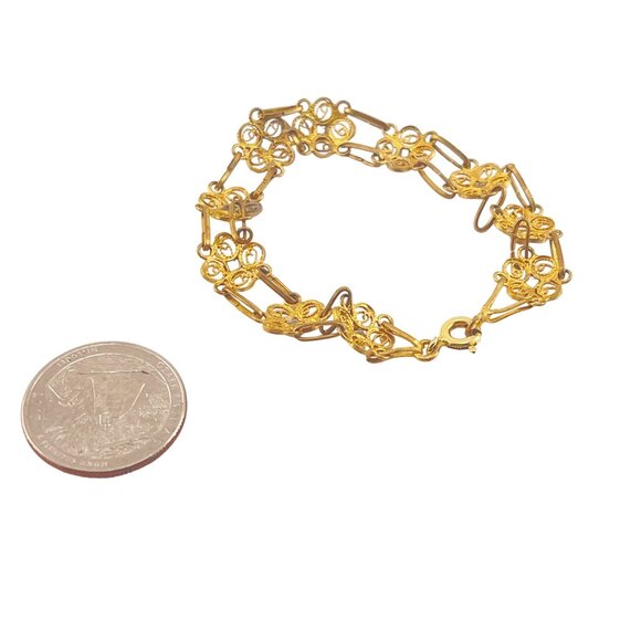 Vintage Gold-Plated Floral Bracelet With Blue Gemstone Accents - Picture 9 of 9